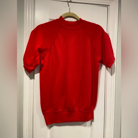 VTG Montgomery Ward Size S Red High Neck Short Sleeve Banded Waist Sweatshirt - Picture 1 of 11
